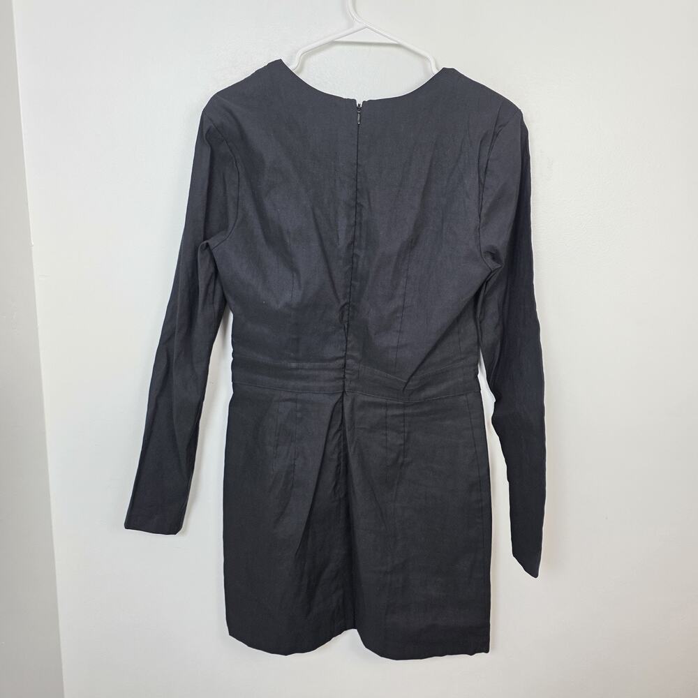 Anthropologie Black Long Sleeve Slim Sweetheart Linen Blend Mini Dress Size 10 - Picture 11 of 12
